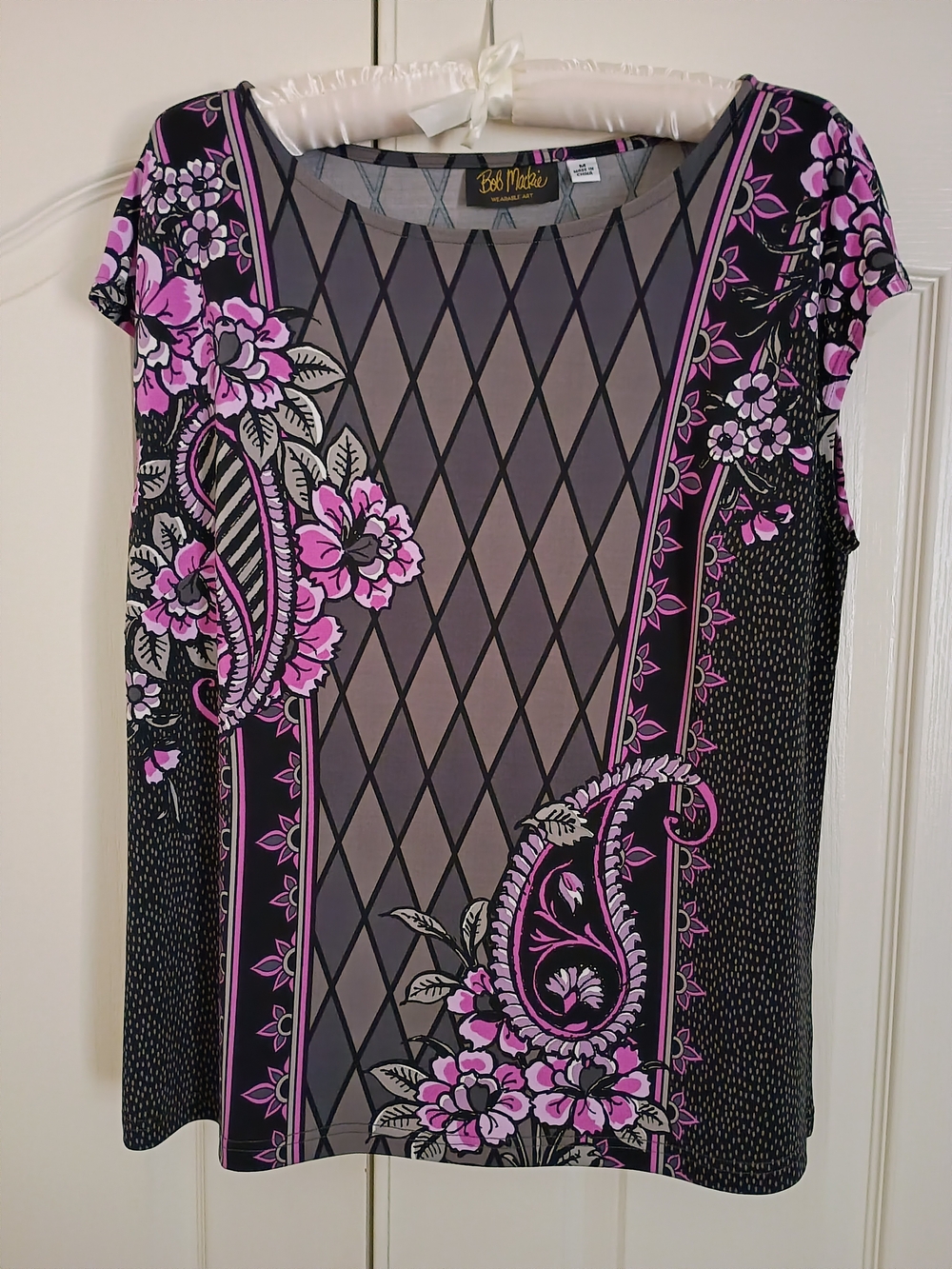 Title: Bob Mackie Wearable Art Diamond Paisley Placement Print Top Size Medium